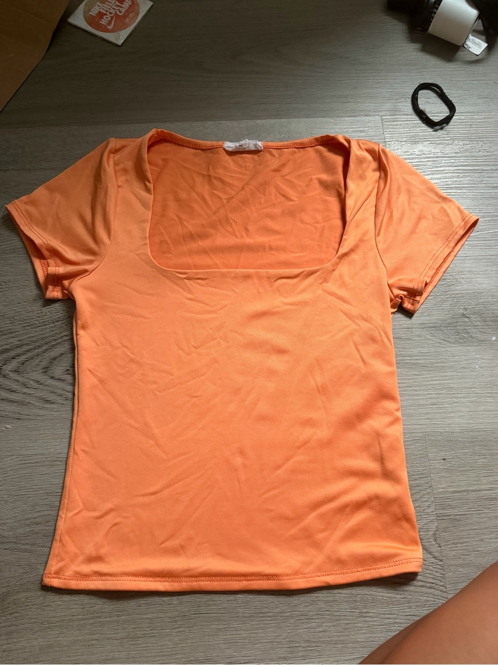 Square Neck Short Sleeve Crop Top in Bright Orange